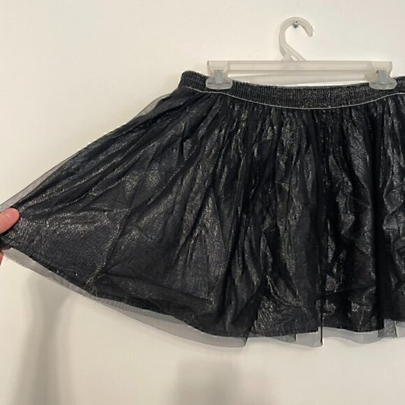 DECREE Black Silver Metallic Shimmer Tulle Elastic Waist Mini Tutu A-Line Skirt - Picture 11 of 15